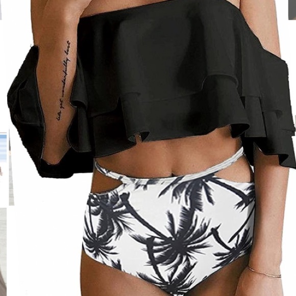 Off Shoulder Ruffle High Waisted Bikini swimsuit - Picture 1 of 6